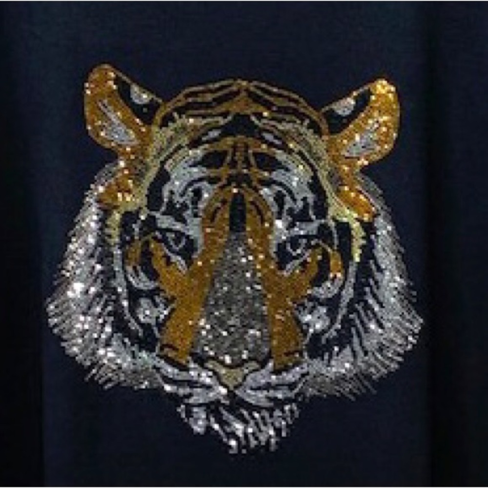 New shirt tiger premium rhinestones multicolor 3/4 sleeve black shirt
